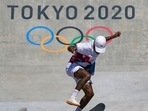 Nyjah Huston, of the United States, competes in men's street skateboarding during the Tokyo Olympics.