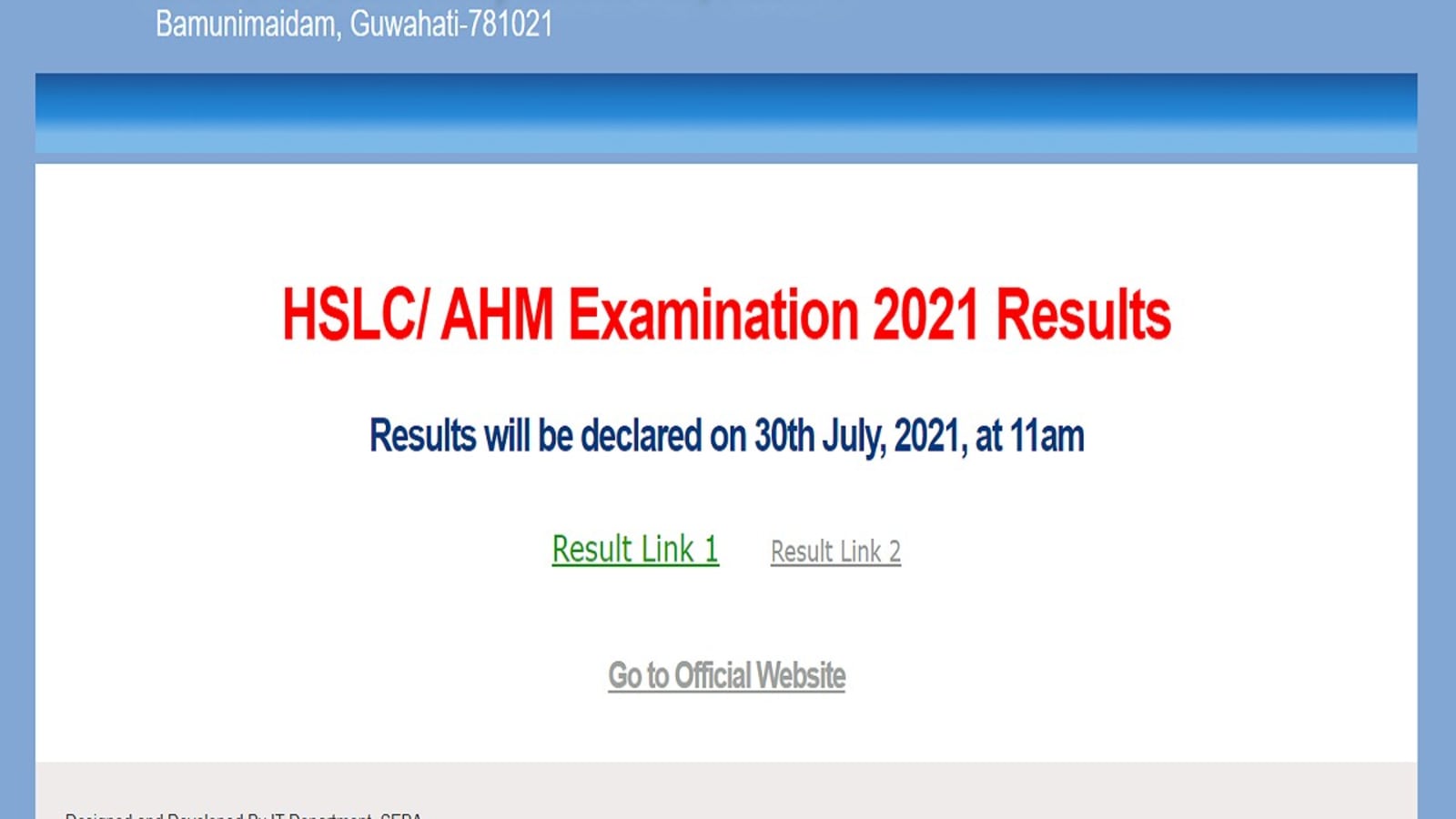 SEBA Assam Board HSLC Result 2021 Live: Class 10 result releasing shortly