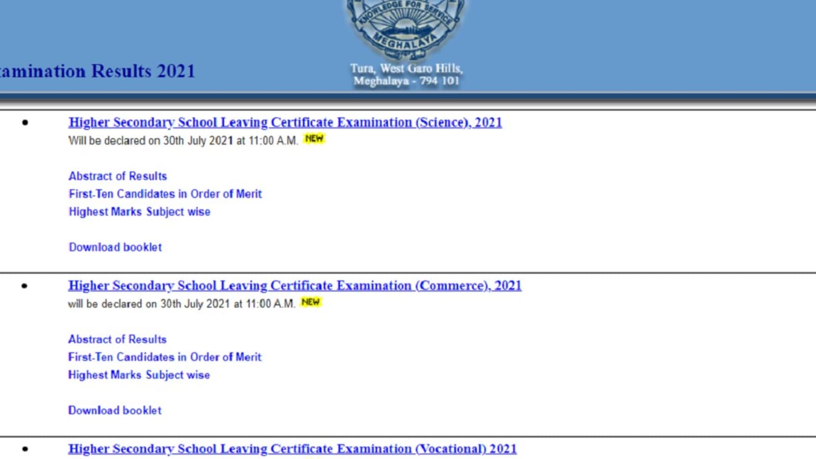 MBOSE 12th HSSLC Result 2021 Live Updates: Meghalaya Class 12 result declared