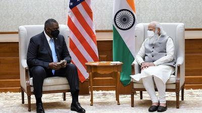 US Secretary of Defense Lloyd James Austin III calls on Prime Minister Narendra Modi, in New Delhi in March this year. (File photo) US Secretary of Defense Lloyd James Austin III calls on Prime Minister Narendra Modi, in New Delhi in March this year. (File photo)