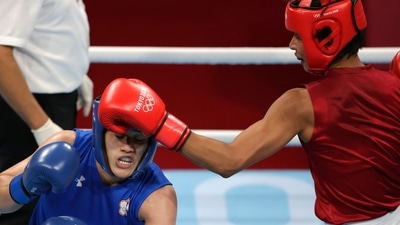 Tokyo 2020 Olympics: Chen Nien-Chin of Taiwan and Lovlina Borgohain of India in action.  (REUTERS)