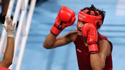 Tokyo 2020 Olympics: Lovlina Borgohain of India reacts during the fight against Chen Nien-Chin of Taiwan. (REUTERS)