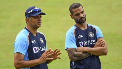 Indian team head coach for Sri Lanka tour Rahul Dravid along with Indian Skipper Shikhar Dhawan. (ANI)