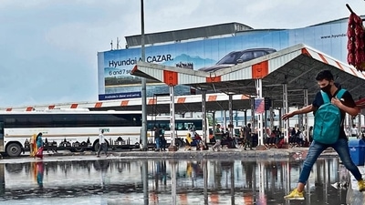 Hundreds of buses are parked in the station. Hundreds of buses are parked in the station.