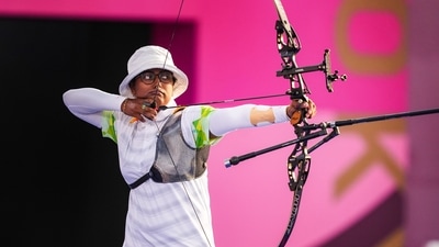 India's Deepika Kumari entered the quarterfinals in women's individual archery competition after a thrilling shoot-off win over ROC's Ksenia Perova, (PTI) India's Deepika Kumari entered the quarterfinals in women's individual archery competition after a thrilling shoot-off win over ROC's Ksenia Perova, (PTI)