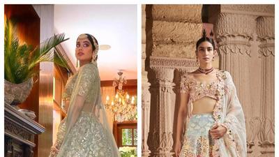 Janhvi Kapoor in Manish Malhotra and Model Jasmeet Devhan in a Rahul Mishra creation