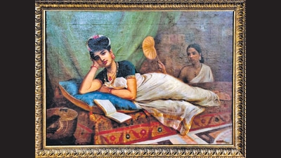 Reclining Nair Lady, an iconic Ravi Varma work, is among the paintings restored by the Raja Ravi Varma Heritage Foundation, which does the work pro bono for private collectors. Reclining Nair Lady, an iconic Ravi Varma work, is among the paintings restored by the Raja Ravi Varma Heritage Foundation, which does the work pro bono for private collectors.