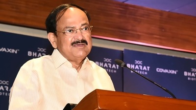 Naidu reiterated the Centre’s commitment that all eligible beneficiaries will be vaccinated by year end (Twitter/@VPSecretariat) Naidu reiterated the Centre’s commitment that all eligible beneficiaries will be vaccinated by year end (Twitter/@VPSecretariat)