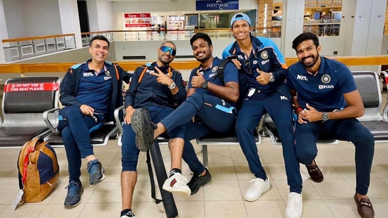Team India members on their way back to India(Twitter / Sanju Samson)