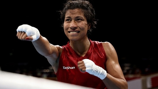 Lovlina Borgohain of India celebrates her victory. (Getty Images)