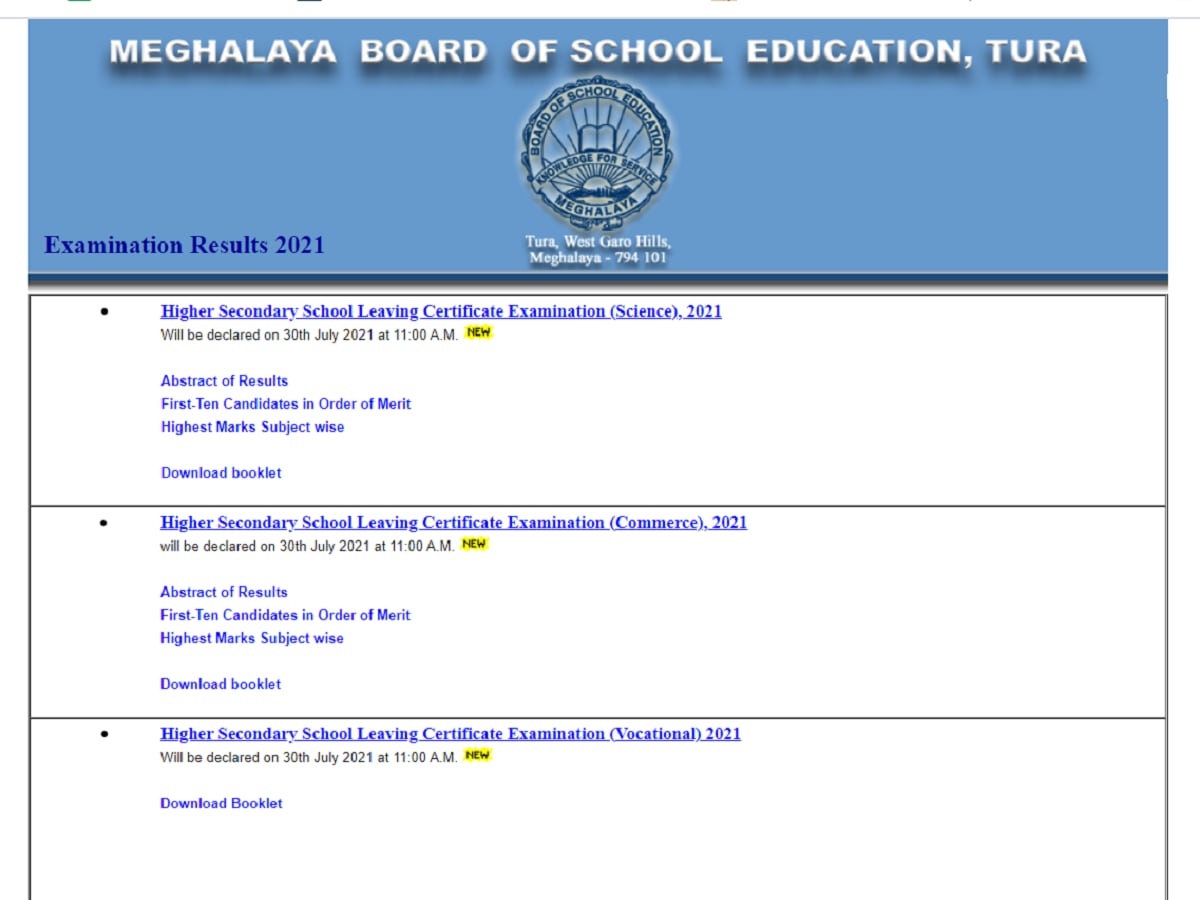 MBOSE 12th HSSLC Result 2021 Live Updates: Meghalaya Board Class 12 result Today