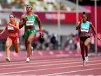 Blessing Okagbare, of Nigeria, wins a heat in the women's 100-meter run at the 2020 Summer Olympics, Friday, July 30, 2021, in Tokyo.