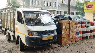 The stolen items in policy custody in Ludhiana on Saturday. (HT Photo)