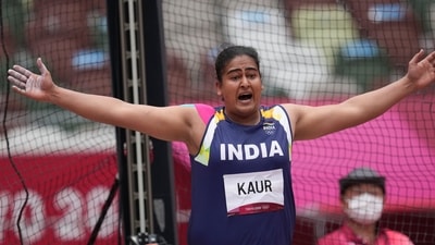 Tokyo: Kamalpreet Kaur, of India, reacts after her thrown during the qualification round of the women's discus throw at the 2020 Summer Olympics, Saturday, July 31, 2021, in Tokyo. AP/PTI Photo(AP07_31_2021_000027B) (AP)