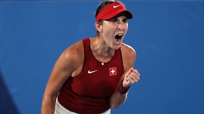 Belinda Bencic of Team Switzerland celebrates after a point. (Getty Images)