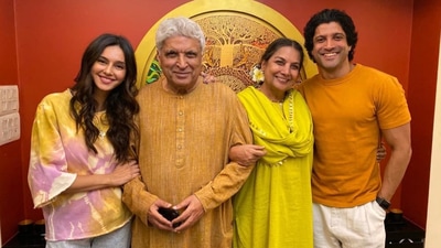 Farhan Akhtar with Javed Akhtar, Shabana Azmi and Shibani Dandekar. Farhan Akhtar with Javed Akhtar, Shabana Azmi and Shibani Dandekar.