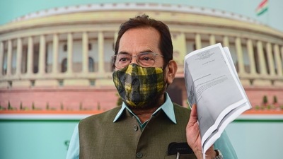 Naqvi along with fellow Union minister Smriti Irani and Bhupender Yadav will attend a programme in the Capital to observe ‘Muslim Women Rights Day’. (PTI Photo)