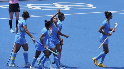 Vandana Katariya celebrates with teammates after scoring a goal against South Africa during a women's field hockey match at the 2020 Summer Olympics. (PTI) Vandana Katariya celebrates with teammates after scoring a goal against South Africa during a women's field hockey match at the 2020 Summer Olympics. (PTI)