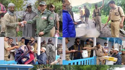 Community kitchen was started on Friday by the police force to help out distressed residents of Honzar village in Jammu and Kashmir’s Kishtwar. (Courtesy-J&K Police)