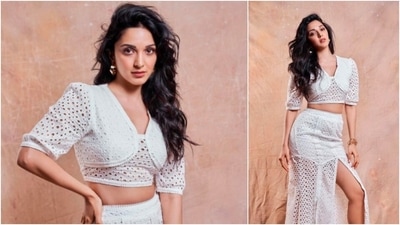The 'Good Newwz' actor went all breezy as she posed in a white cotton crop top which she teamed with a thigh-high slit skirt. (Instagram/@kiaraaliaadvani)