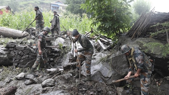 The IAF rescued 74 of its personnel, who were stranded in different parts of Kishtwar, as well as five critically injured patients on July 30, ANI reported on Saturday morning.(PTI)