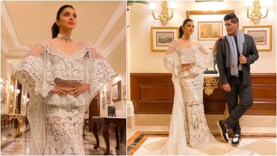 Kiara looked to-die-for in this see-through embroidered dress by designer Manish Malhotra. With subtle makeup, she tied her hair up in a ponytail.(Instagram/@kiaraaliaadvani)