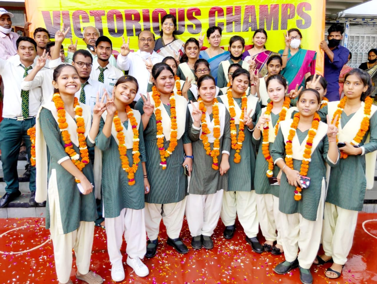 Students of SKD Academy celebrates their success in UP Board high school and intermediate examinations. The result was declared on Saturday