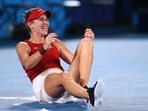 Tokyo 2020 Olympics: Belinda Bencic of Switzerland celebrates after winning her gold medal match against Marketa Vondrousova of Czech Republic.