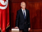 Tunisian president Kais Saied takes the oath of office in Tunis, Tunisia, on October 23, 2019. 