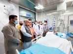 Union Home Minister Amit Shah visits ailing former Uttar Pradesh CM Kalyan Singh at SGPGI in Lucknow. (PTI) Union Home Minister Amit Shah visits ailing former Uttar Pradesh CM Kalyan Singh at SGPGI in Lucknow. (PTI)