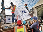 Boxes of Covid-19 vaccines, manufactured in India, arrive at the airport in Mogadishu, Somalia, in March. AP Boxes of Covid-19 vaccines, manufactured in India, arrive at the airport in Mogadishu, Somalia, in March. AP