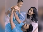 Amrita Rao with her husband RJ Anmol and their son Veer. Amrita Rao with her husband RJ Anmol and their son Veer.