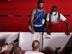 Mourad Aliev of France after losing by disqualification against Frazer Clarke. 