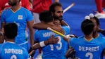 Team India celebrates after winning their men's field hockey match against Britain at the 2020 Summer Olympics, Sunday, Aug. 1, 2021, in Tokyo, Japan. AP/PTI(AP08_01_2021_000229B)(AP) Team India celebrates after winning their men's field hockey match against Britain at the 2020 Summer Olympics, Sunday, Aug. 1, 2021, in Tokyo, Japan. AP/PTI(AP08_01_2021_000229B)(AP)