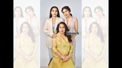 Samiksha (right) and Bhumi (left) say their mother, SUmitra, has always shattered the glass ceiling on the typical societal views of what women are and how they should be; tyling by Reedima Indulkar; Make-up: Bhumi Pednekar; Hair: Aliya Shaikh; On Sumitra, Bhumi and Samiksha: Outfit, Alamelu; jewellery, Joolry (Lakshita Modgil) Samiksha (right) and Bhumi (left) say their mother, SUmitra, has always shattered the glass ceiling on the typical societal views of what women are and how they should be; tyling by Reedima Indulkar; Make-up: Bhumi Pednekar; Hair: Aliya Shaikh; On Sumitra, Bhumi and Samiksha: Outfit, Alamelu; jewellery, Joolry (Lakshita Modgil)