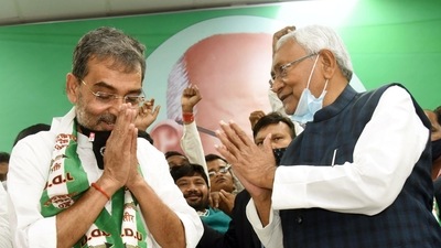 Kushwaha was speaking with reporters following his return from New Delhi after holding the JD(U)’s national executive meeting. (Santosh Kumar /Hindustan Times)