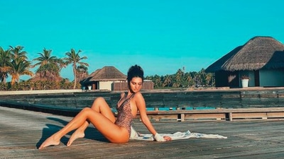 Tara Sutaria: Tara visited the Maldives with her rumoured boyfriend Aadar Jain to celebrate her 25th birthday. Tara made jaws drop when she shared a picture of herself in an animal printed bikini. (Instagram/@tarasutaria)