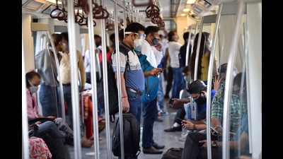 Delhi Metro travellers say they are not comfortable sitting next to each other as that doesn’t allow the possibility to follow social distancing. (Photo: Ajay Aggarwal/HT (For representational purposes only)) Delhi Metro travellers say they are not comfortable sitting next to each other as that doesn’t allow the possibility to follow social distancing. (Photo: Ajay Aggarwal/HT (For representational purposes only))