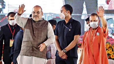 Union Home Minister Amit Shahwith UP CM Yogi Adityanath n Lucknow on Sunday. (Deepak Gupta/ HT Photo) Union Home Minister Amit Shahwith UP CM Yogi Adityanath n Lucknow on Sunday. (Deepak Gupta/ HT Photo)