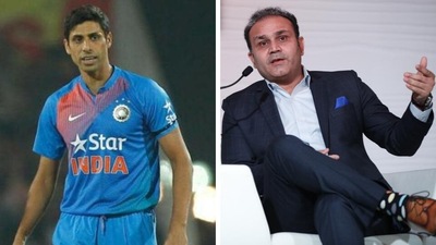 Ashish Nehra and Virender Sehwag. (PTI/HT)