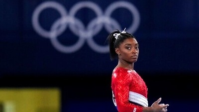 File- Simone Biles, of the United States, waiting to perform on the vault during the artistic gymnastics women's final at the 2020 Summer Olympics. (AP)