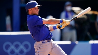 Israel's Mitchell Glasser follows through after hitting a two-run single during a baseball game against Mexico at Yokohama Baseball Stadium during the 2020 Summer Olympics, Sunday, Aug. 1, 2021, in Yokohama, Japan. (AP Photo/Matt Slocum) (AP) Israel's Mitchell Glasser follows through after hitting a two-run single during a baseball game against Mexico at Yokohama Baseball Stadium during the 2020 Summer Olympics, Sunday, Aug. 1, 2021, in Yokohama, Japan. (AP Photo/Matt Slocum) (AP)