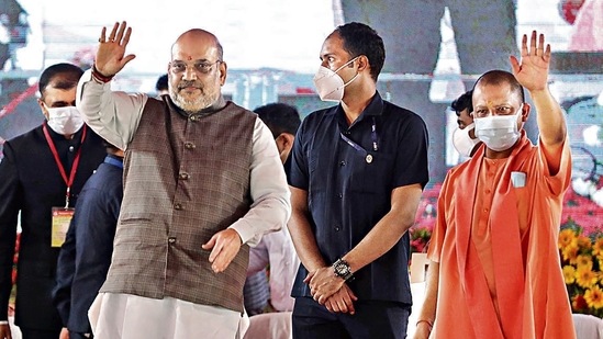 Union Home Minister Amit Shahwith UP CM Yogi Adityanath n Lucknow on Sunday. (Deepak Gupta/ HT Photo) Union Home Minister Amit Shahwith UP CM Yogi Adityanath n Lucknow on Sunday. (Deepak Gupta/ HT Photo)