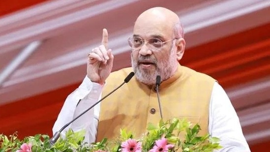 Amit Shah addresses a gathering at the foundation laying ceremony of forensic sciences institute in Lucknow on Sunday(File photo)