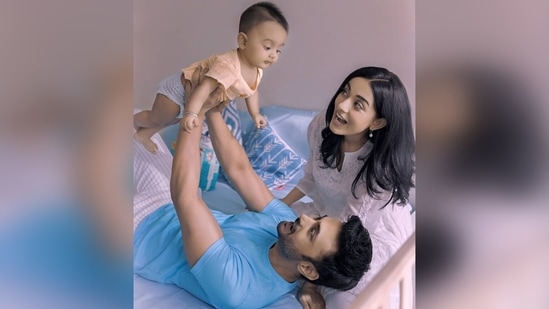 Amrita Rao with her husband RJ Anmol and their son Veer.