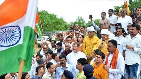 BJP kicks off Tiranga Yatra from Bhiwani’s Behal on Sunday. (HT PHOTO) BJP kicks off Tiranga Yatra from Bhiwani’s Behal on Sunday. (HT PHOTO)