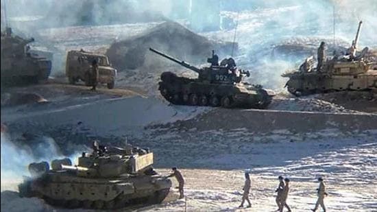 This undated handout photograph released by the Indian Army on February 16, 2021, shows People’s Liberation Army (PLA) soldiers and tanks during military disengagement along the Line of Actual Control (LAC) at the India-China border in Ladakh. (Photo by MINISTRY OF DEFENCE) This undated handout photograph released by the Indian Army on February 16, 2021, shows People’s Liberation Army (PLA) soldiers and tanks during military disengagement along the Line of Actual Control (LAC) at the India-China border in Ladakh. (Photo by MINISTRY OF DEFENCE)