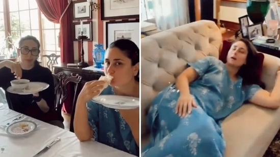 Kareena Kapoor shared a video from her Sunday binge with her elder sister Karisma Kapoor.