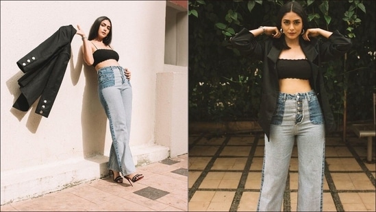 Mrunal Thakur gives sexy spin to boss lady vibes in blazer over bralette, jeans Fashion Trends photo image