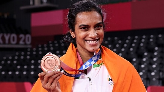 PV Sindhu of India with her bronze medal during the medal. (Getty Images)